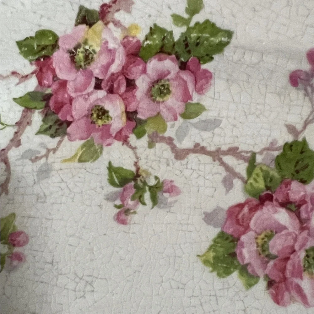 Vintage White Ceramic Serving Platter with Pink Floral Motif Farmhouse